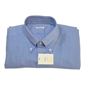Quiet Luxury Fray Bologna Shirt NWT 17 EU43 Blue Herringbone Cotton Italy